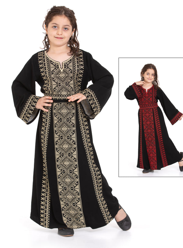 Palestine Rectangular Stressed Embroidered Traditional Palestinian Girls Dress 7-14 Years C400003