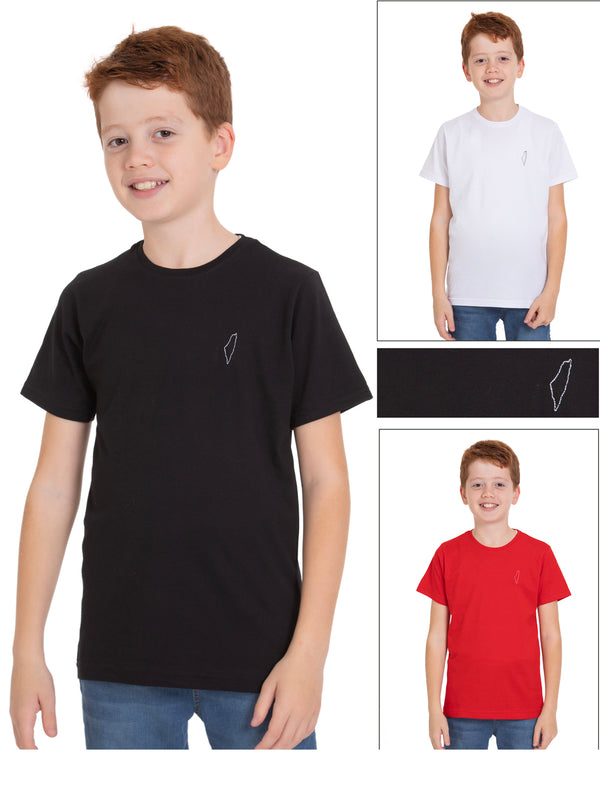 Cotton Kids T-Shirt Embroidered with Palestine Map