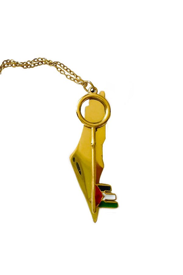 Palestine Map With Key Stainless Steel Plated Chain Unisex Necklace 44 Cm J300016