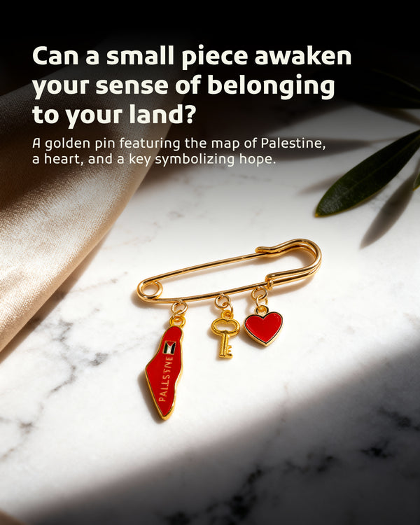 Palestine Map Red Color, Conquest Keychain And Red Pattern Triple Lapel Pin Brooch A300057