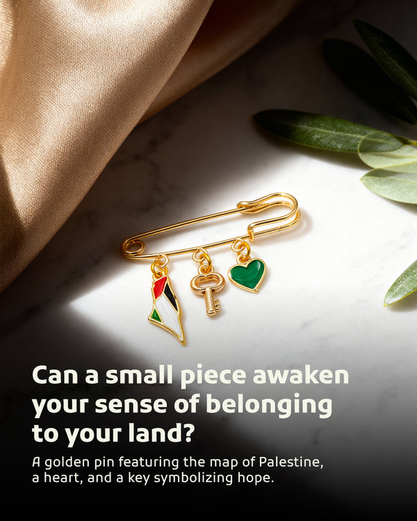 Palestine Flag Map, Conquest Keychain And Green Pattern Triple Lapel Pin Brooch A300059