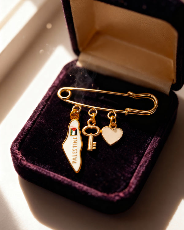 Palestine Map White Color, Conquest Keychain And White Pattern Triple Lapel Pin Brooch A300058