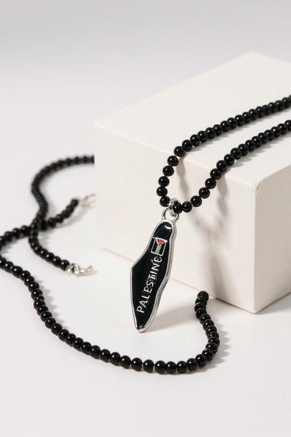 Black Beaded Handmade Palestine Map Unisex Palestine Necklace 40 Cm J300009