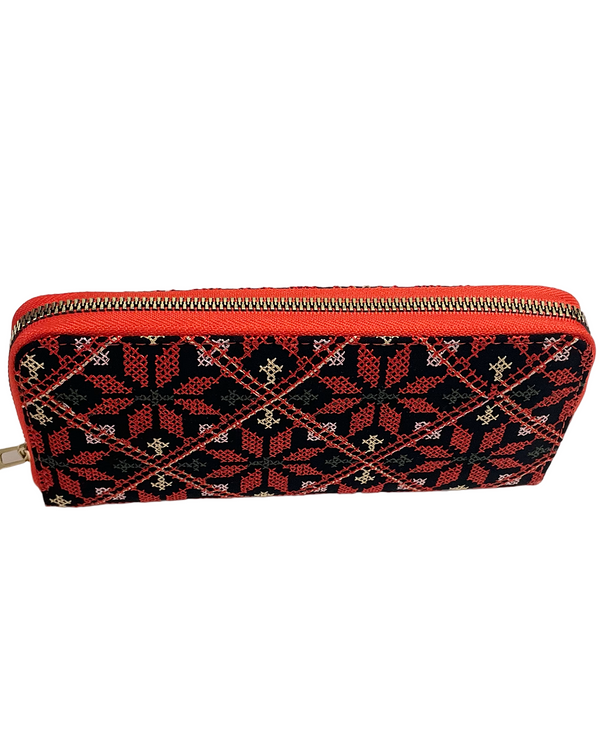 Palestinian Traditional Colorful Red Embroidered Single Zipper Womens Large Wallet 2010 Cm A100017