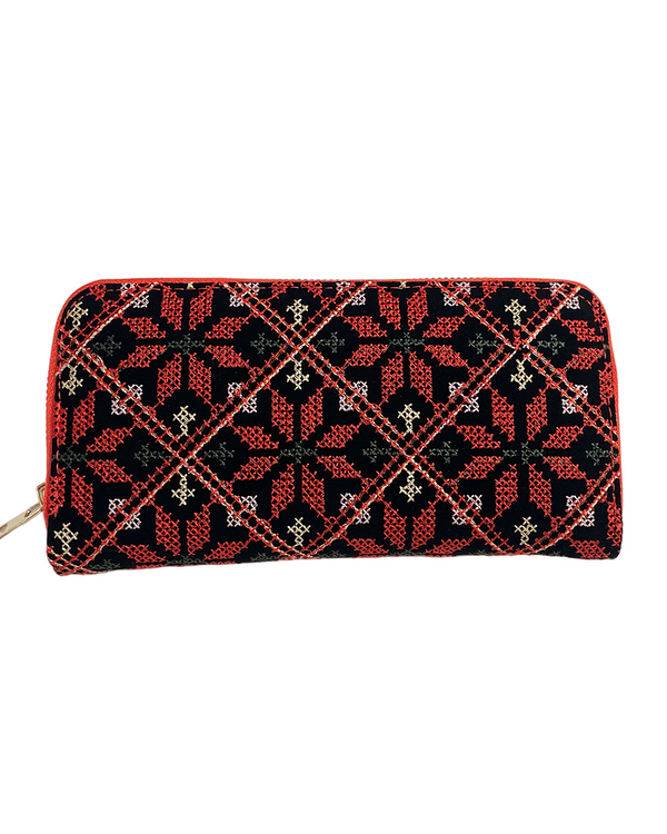 Palestinian Traditional Colorful Red Embroidered Single Zipper Womens Large Wallet 2010 Cm A100017