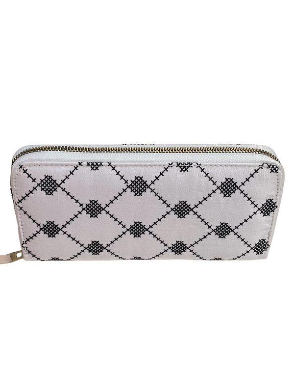 Palestinian Traditional White Keffiyeh Embroidered Single Zipper Womens Large Wallet 2010 Cm A100019