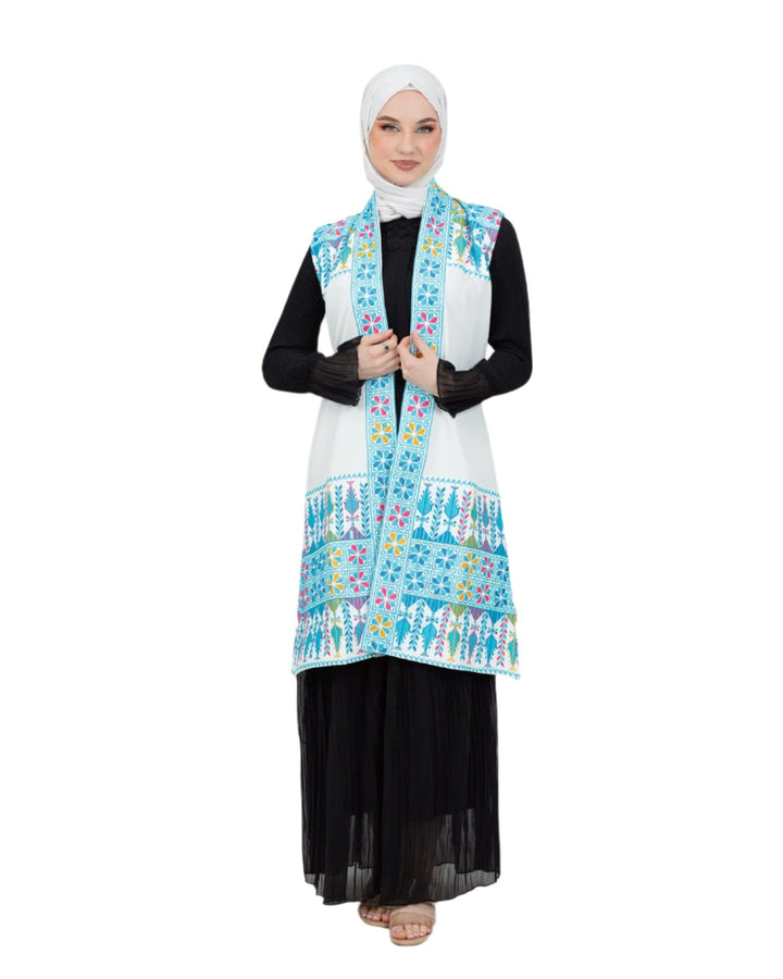 - This Traditional Palestinian Embroidered Long Vest Offers Elegance And Style Together. - Colored With The Nobility Of Blue, This Vest Easily Adapts To Any Style. - It Is Made Of High Quality Materials And Offers Maximum Comfort To The User. - It Can Be Easily Preferred Both In Daily Life And On Special Occasions Depending On The Situation - It Draws Attention With Its Elegant Details And Reveals Its Difference. - Thanks To Its Body-Hugging Cut, It Gives You A Nice Look While Not Restricting Your Mobility.
