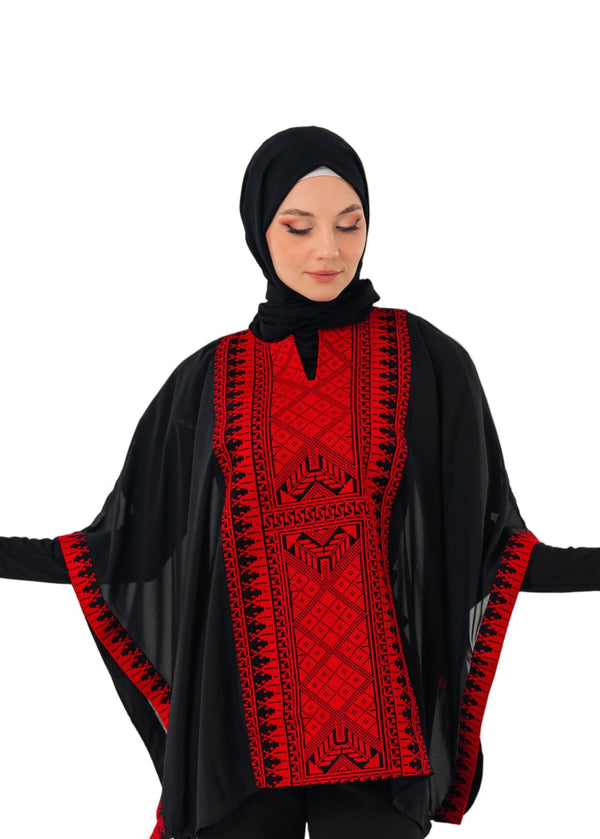 Embroidered Oversize Cape With Wide Sleeves Womens Free Size C100051