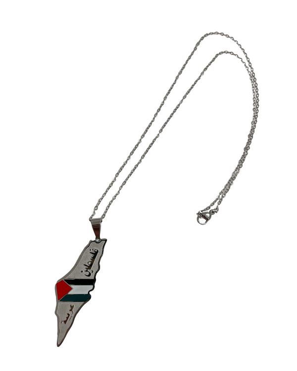 Palestine Map Flag Stainless Steel Silver Color Chain Unisex Necklace 44 Cm J300019