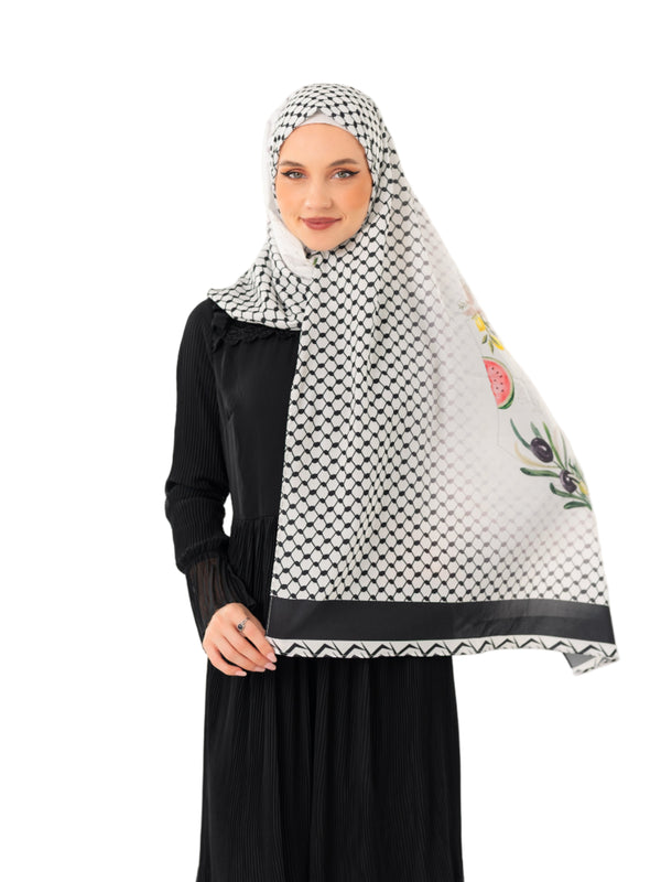 Shawl Kefiye Tasselless Green Olive Branch Digital Printed Palestine Shawl S100043