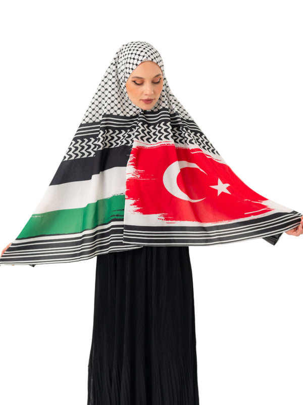 Shawl Kefiye Patterned Palestine And Türkiye Flags Digital Printed Palestine Shawl S100044