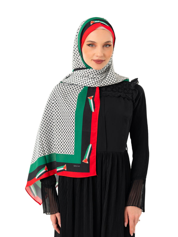 Palestine Shawl Keffiyeh Patterned Tasselless Palestine Flag Edged Palestine Shawl S100048