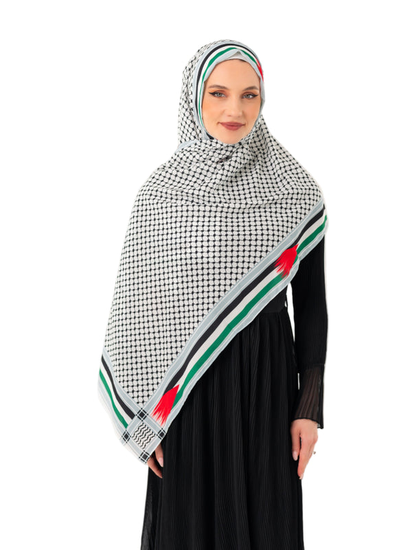 Palestine Shawl Keffiyeh Patterned Tasselless Palestine Long Flag Edged Palestine Shawl S100049