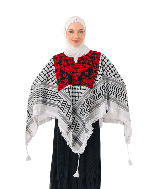 Embroidered Keffiyeh Shoulder Shawl (Poncho Style)