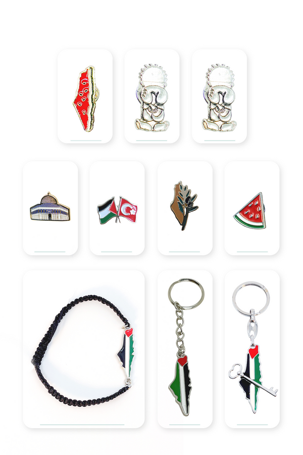 10 Pcs Palestine Accessory Set Lapel Pins + Keychains And Wristbands A300035