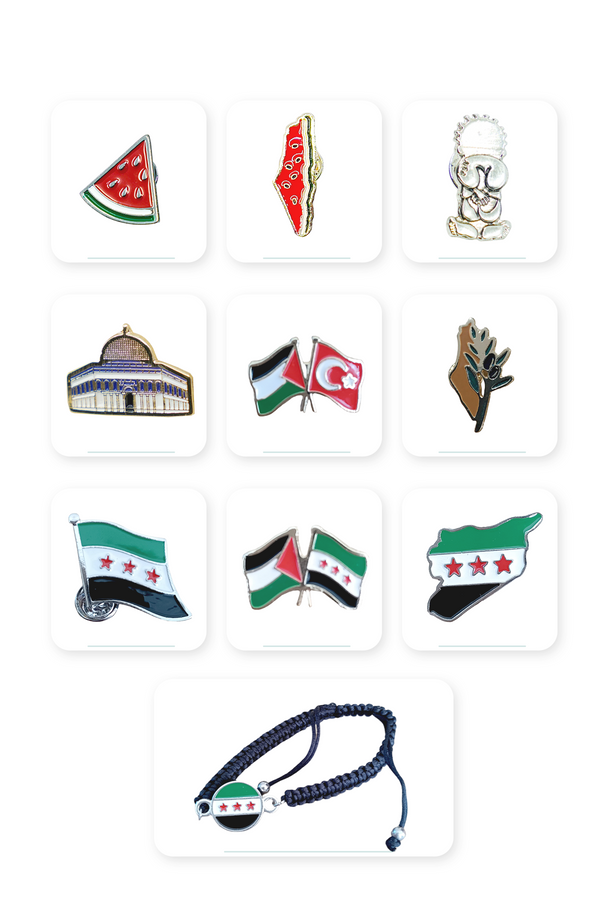 10 Pcs Syria And Palestine Accessory Set Lapel Pins And Wristbands A300037