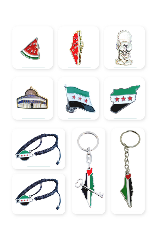 10 Pcs Syria And Palestine Accessory Set Lapel Pins + Keychains And Wristbands A300038