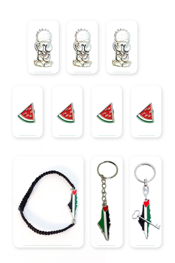 10 Pcs Palestine Accessory Set Lapel Pins + Keychains And Wrist Straps A300039