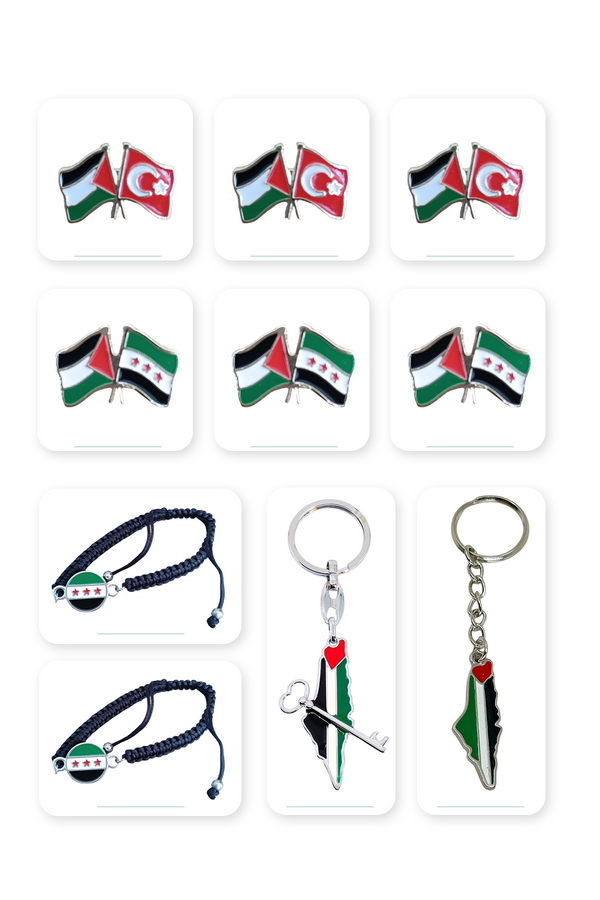 10 Pcs Syria And Palestine Accessory Set Lapel Pins + Keychains And Wrist Straps A300040