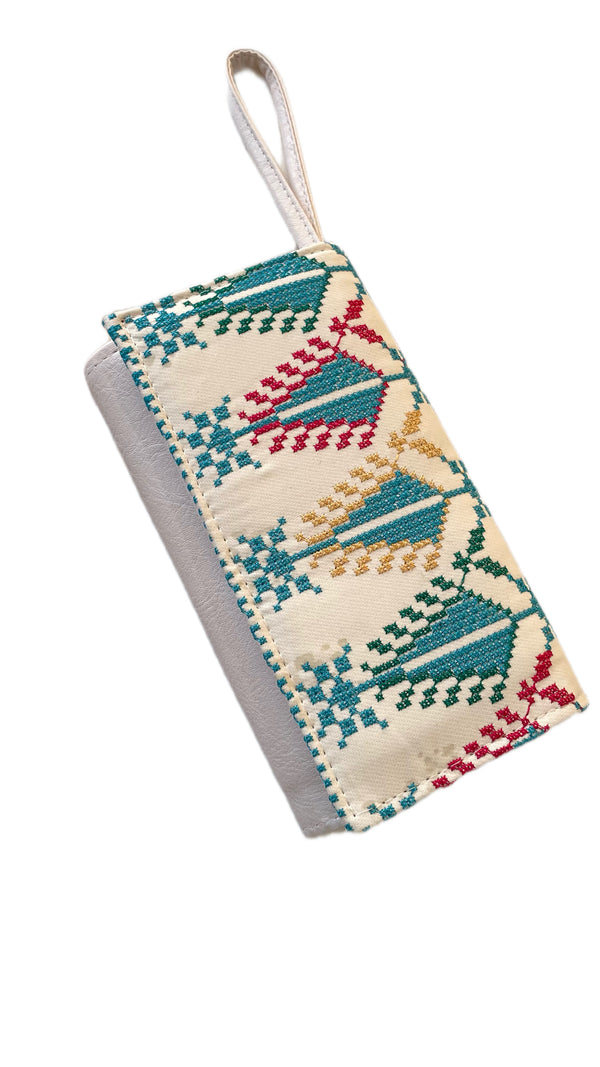 White, Blue And Colorful Embroidered Snap-Front Womens Wallet 1911 Cm A100022