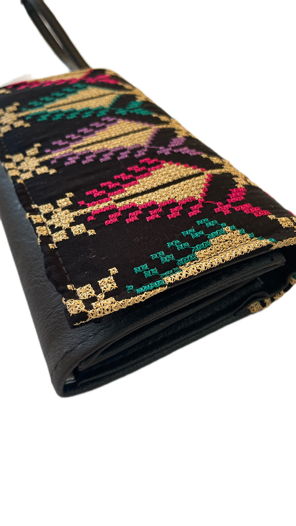 Black Colored Gold And Colored Embroidered Snap Closure Womens Hand Wallet 1911 Cm A100025