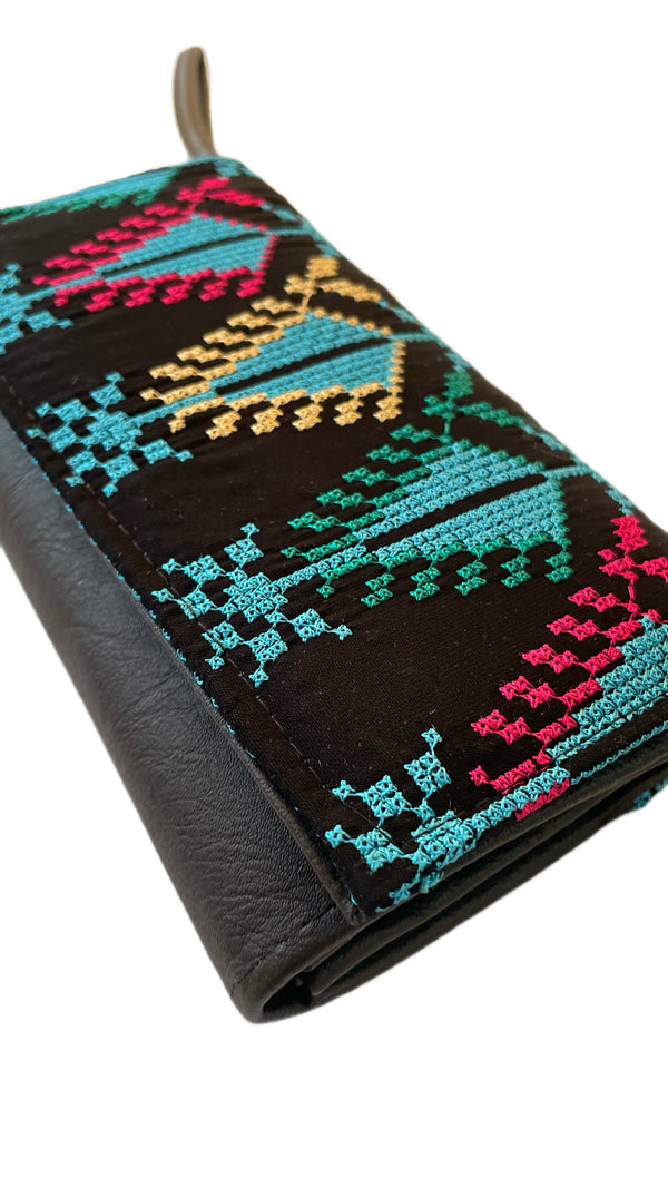 Black, Blue And Colorful Embroidered Snap-Front Womens Wallet 1911 Cm A100023