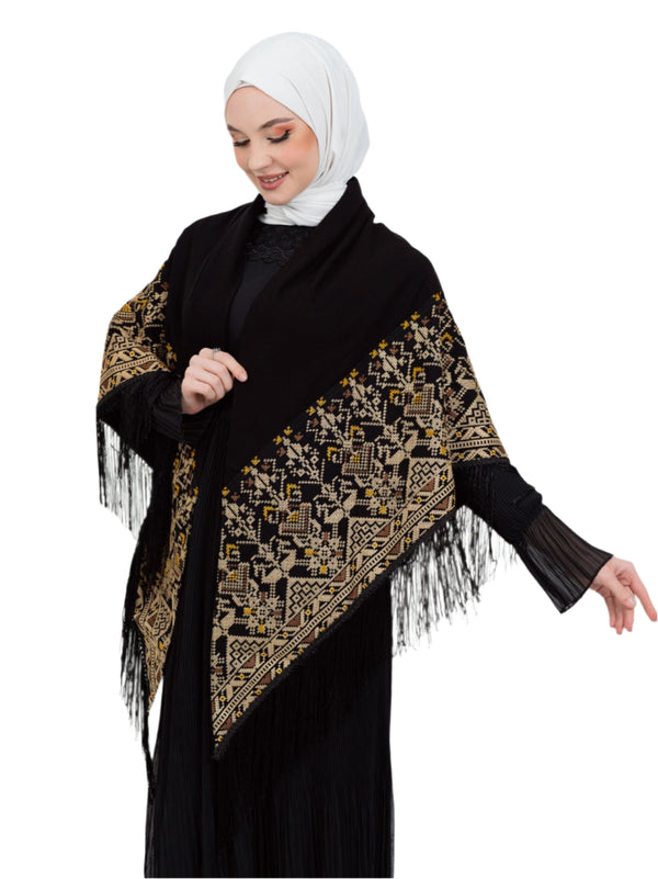 Black Color Traditional Yellow And Orange Embroidered Tassel 180180 S300014