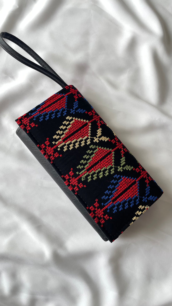 Black, Red And Colorful Embroidered Snap-Front Womens Wallet