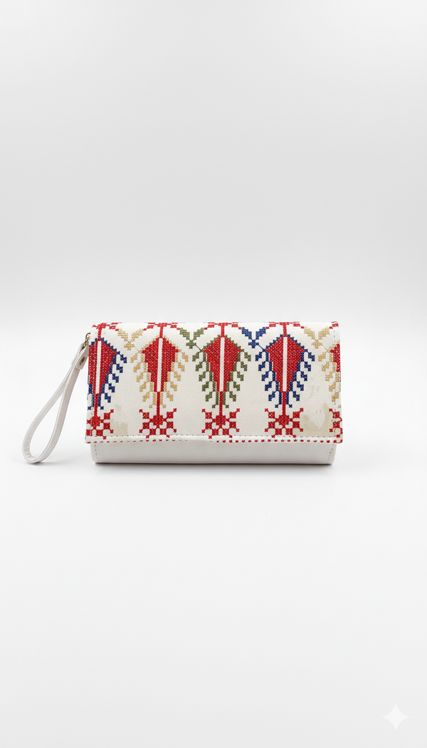 White, Red And Colorful Embroidered Snap-Front Womens Wallet 1911 Cm A100021