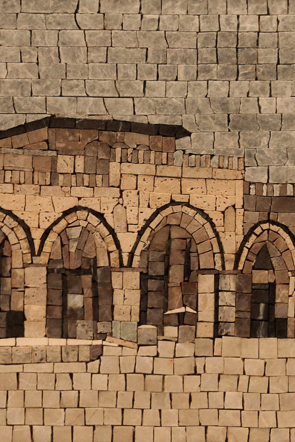 Al-Qibli Mosque Mosaic Stone Art Panel Silver 4858 P00045
