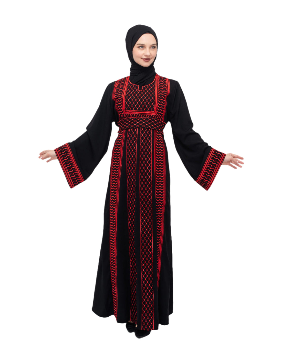 Zaytoon Dress Red / 2Xl Zaytoon® Palestinian Traditional Keffiyeh Single Side Embroidered Womens Dress