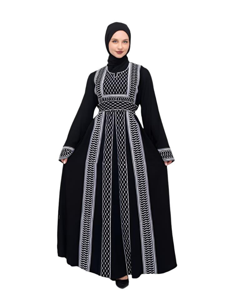 Zaytoon Dress Silver / 2Xl Zaytoon® Palestinian Traditional Keffiyeh Single Side Embroidered Womens Dress