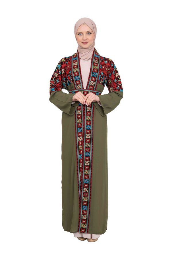 Zaytoon Gift Abaya Green Zaytoon® Green Traditional Palestinian Embroidered Abaya (Free Size)