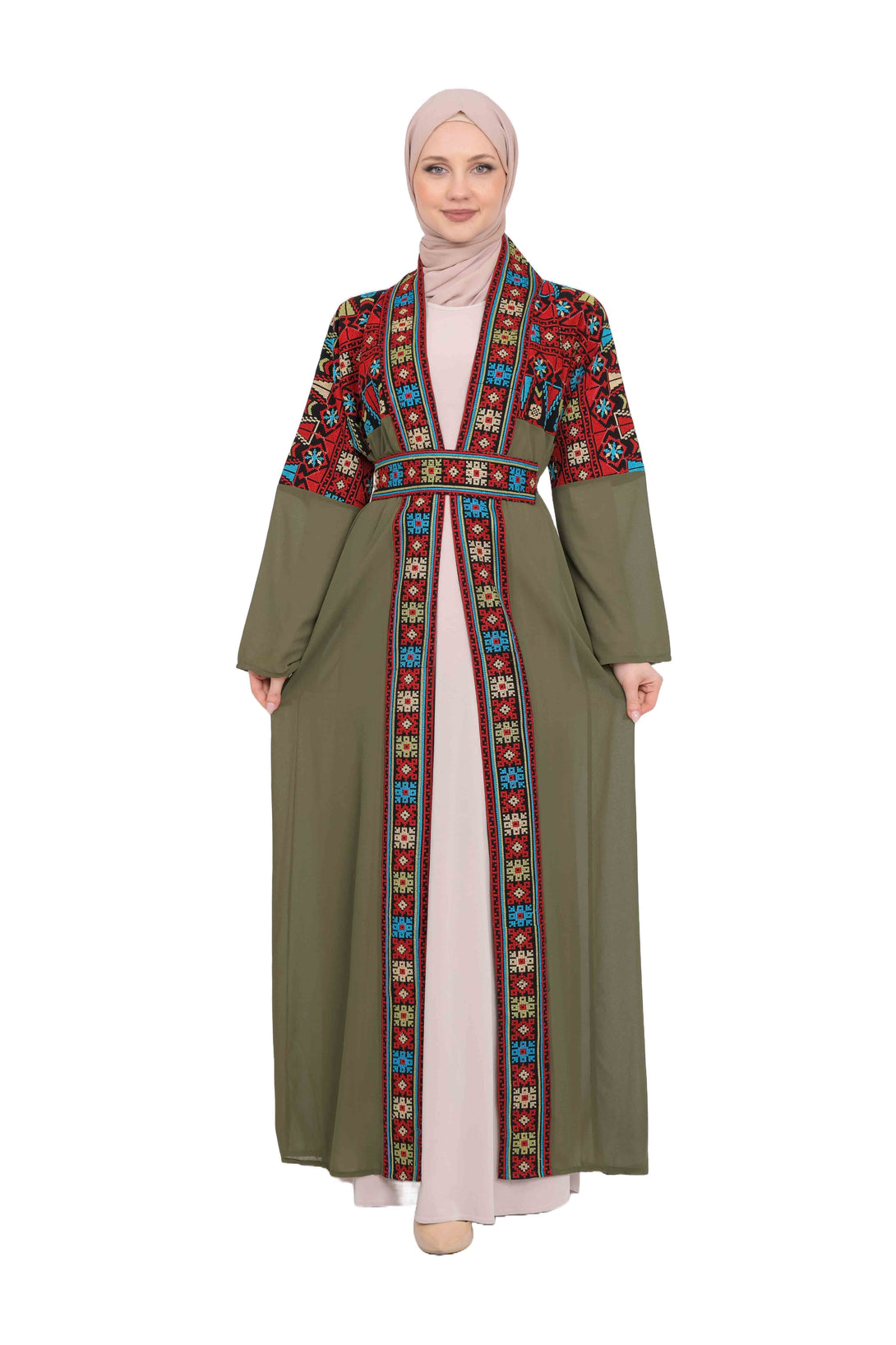 Zaytoon Gift Abaya Green Zaytoon® Green Traditional Palestinian Embroidered Abaya (Free Size)