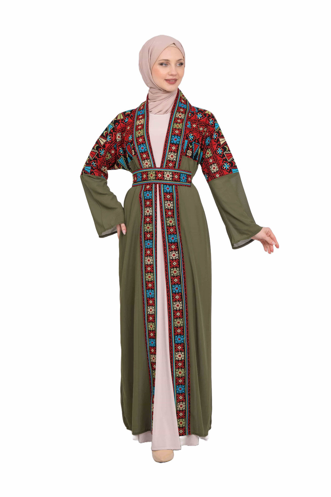 Zaytoon Gift Abaya Green Zaytoon® Green Traditional Palestinian Embroidered Abaya (Free Size)