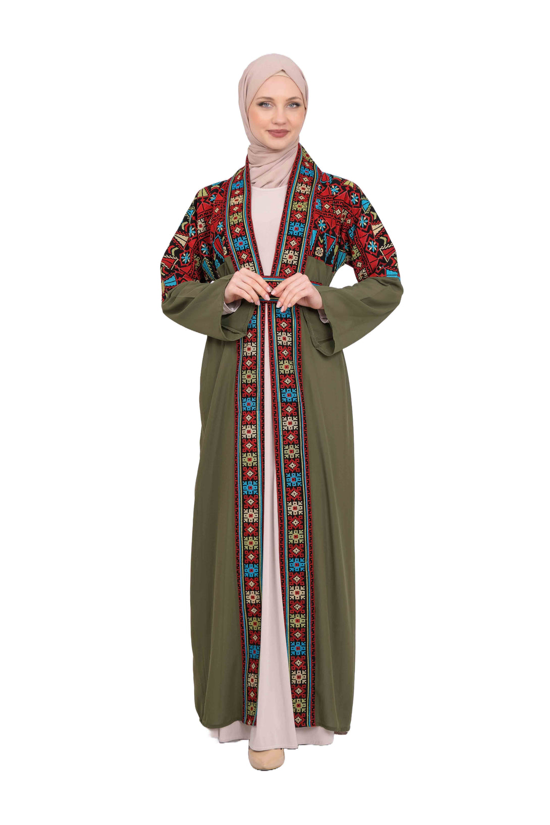 Zaytoon Gift Abaya Green Zaytoon® Green Traditional Palestinian Embroidered Abaya (Free Size)