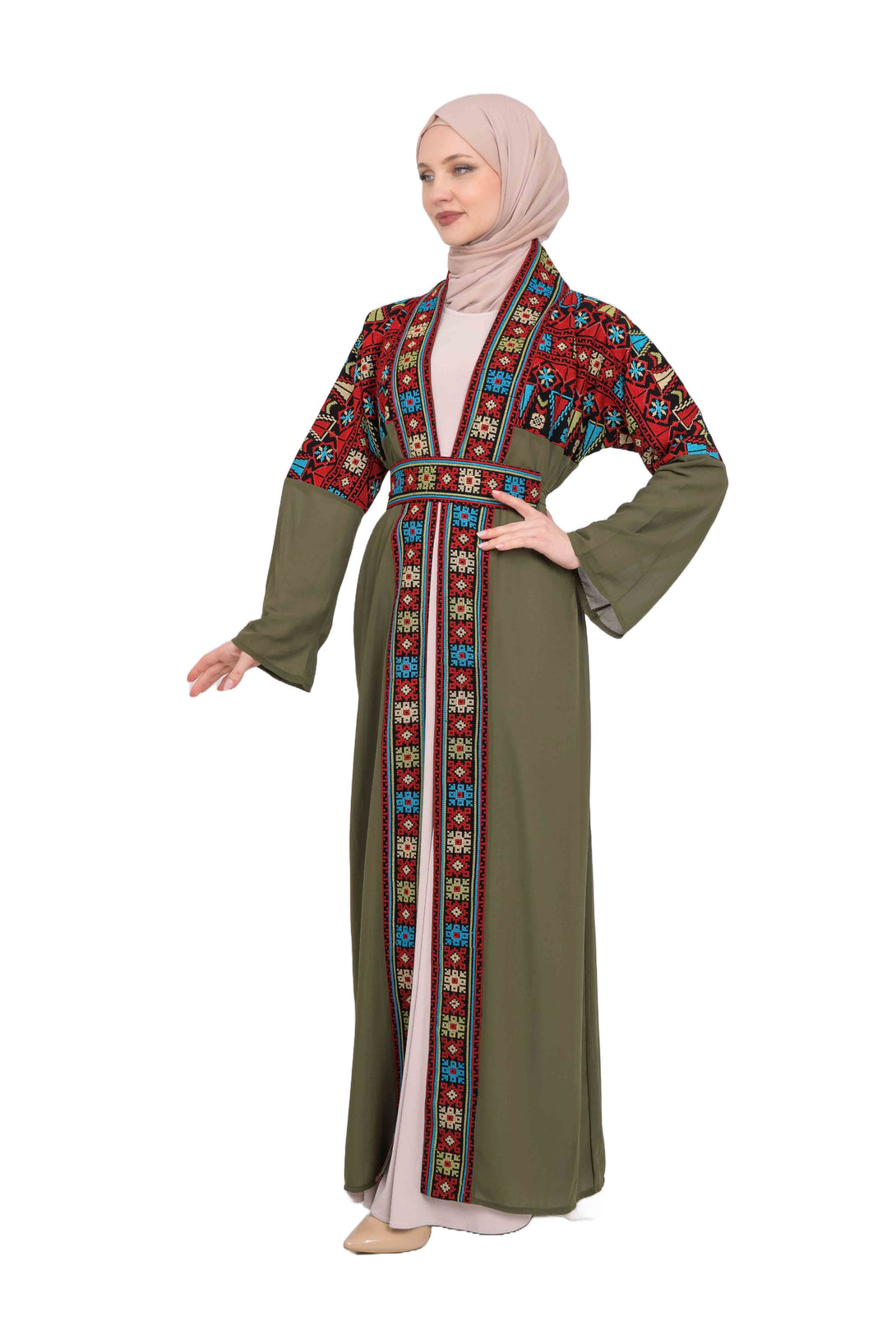 Zaytoon Gift Abaya Green Zaytoon® Green Traditional Palestinian Embroidered Abaya (Free Size)