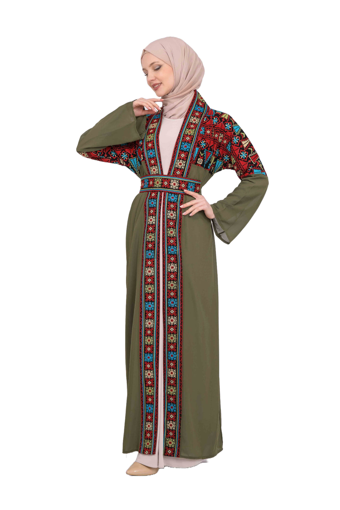 Zaytoon Gift Abaya Green Zaytoon® Green Traditional Palestinian Embroidered Abaya (Free Size)