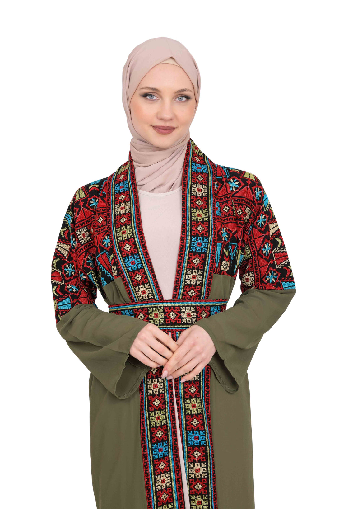 Zaytoon Gift Abaya Green Zaytoon® Green Traditional Palestinian Embroidered Abaya (Free Size)