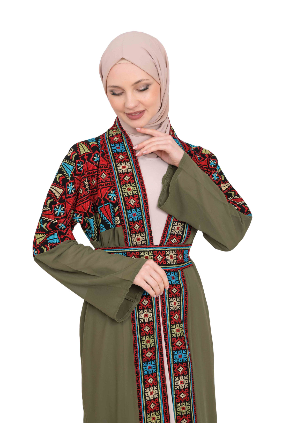 Zaytoon Gift Abaya Green Zaytoon® Green Traditional Palestinian Embroidered Abaya (Free Size)