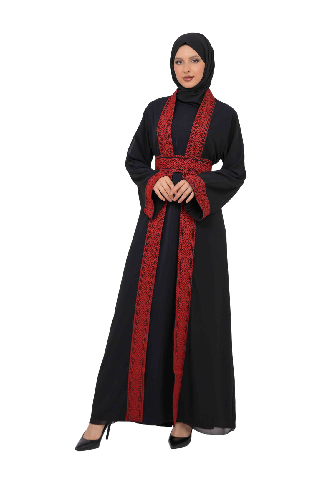 Zaytoon Gift Abaya M Zaytoon® Palestinian Thobe Tatreez Dress with White and Red Embroidery