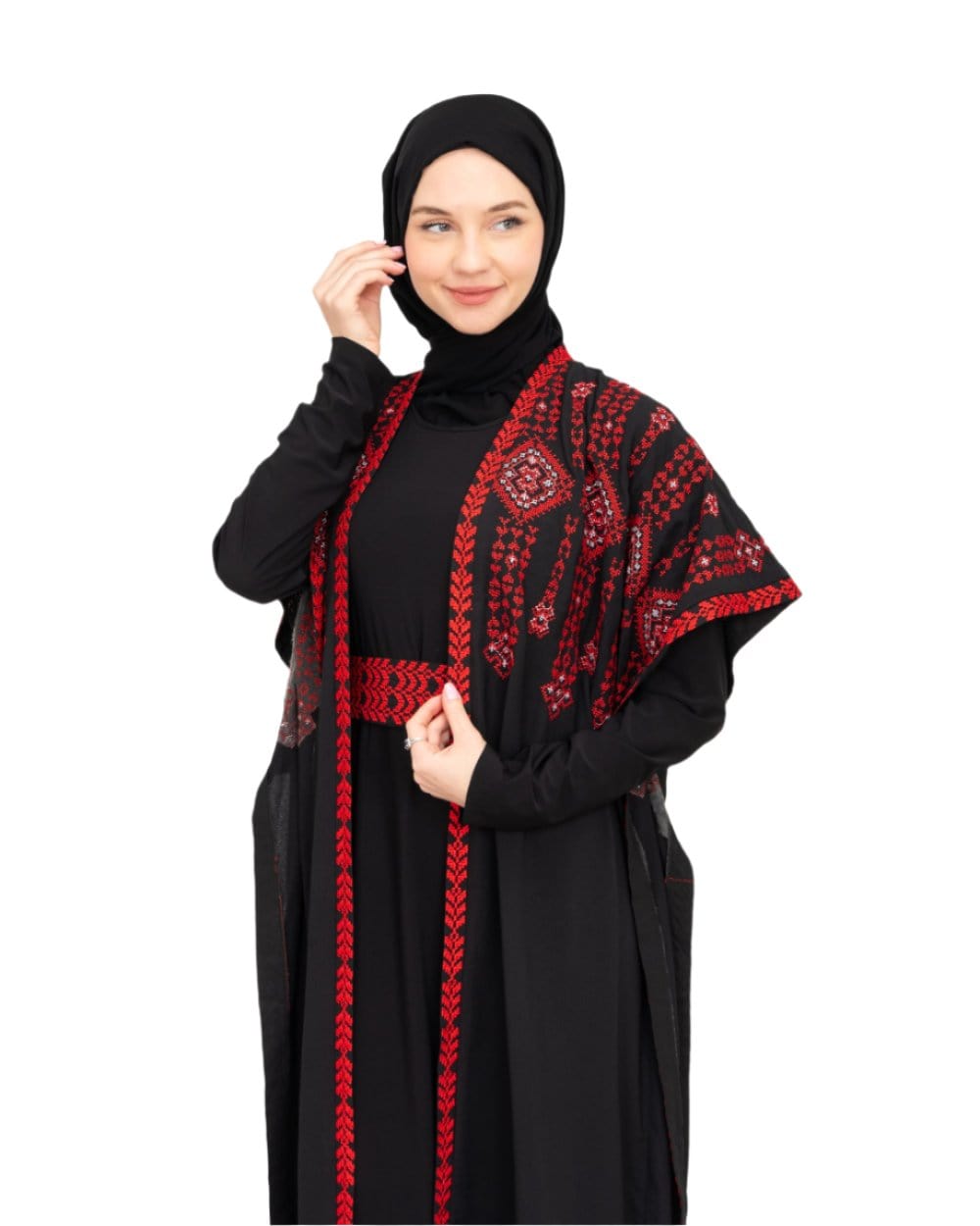 Zaytoon Gift Abaya Red / M Zaytoon® Double-Sided Palestinian Heritage Embroidery Royal Abaya