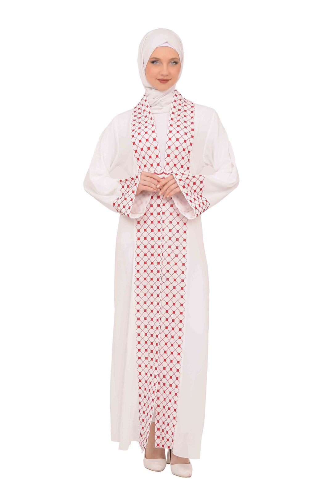 Zaytoon Gift Abaya White / M Zaytoon® Abaya Embroidered Palestinian Traditional Arabic Dress with Cape Bisht and Internal Dress