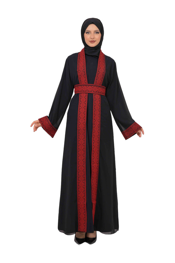 Zaytoon Gift Abaya Zaytoon® Palestinian Thobe Tatreez Dress with White and Red Embroidery