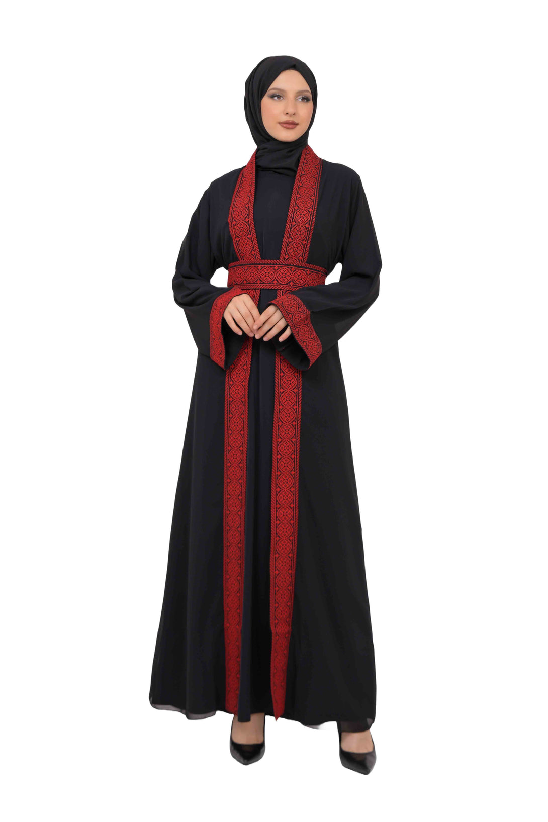 Zaytoon Gift Abaya Zaytoon® Palestinian Thobe Tatreez Dress with White and Red Embroidery