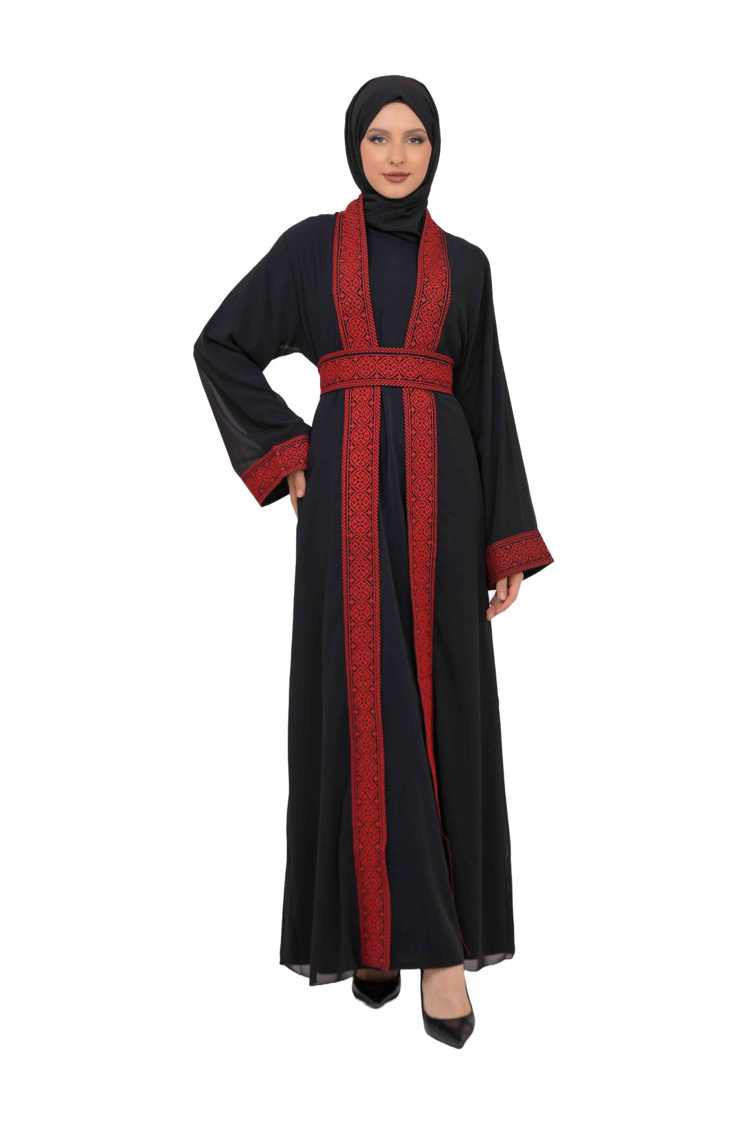 Zaytoon Gift Abaya Zaytoon® Palestinian Thobe Tatreez Dress with White and Red Embroidery