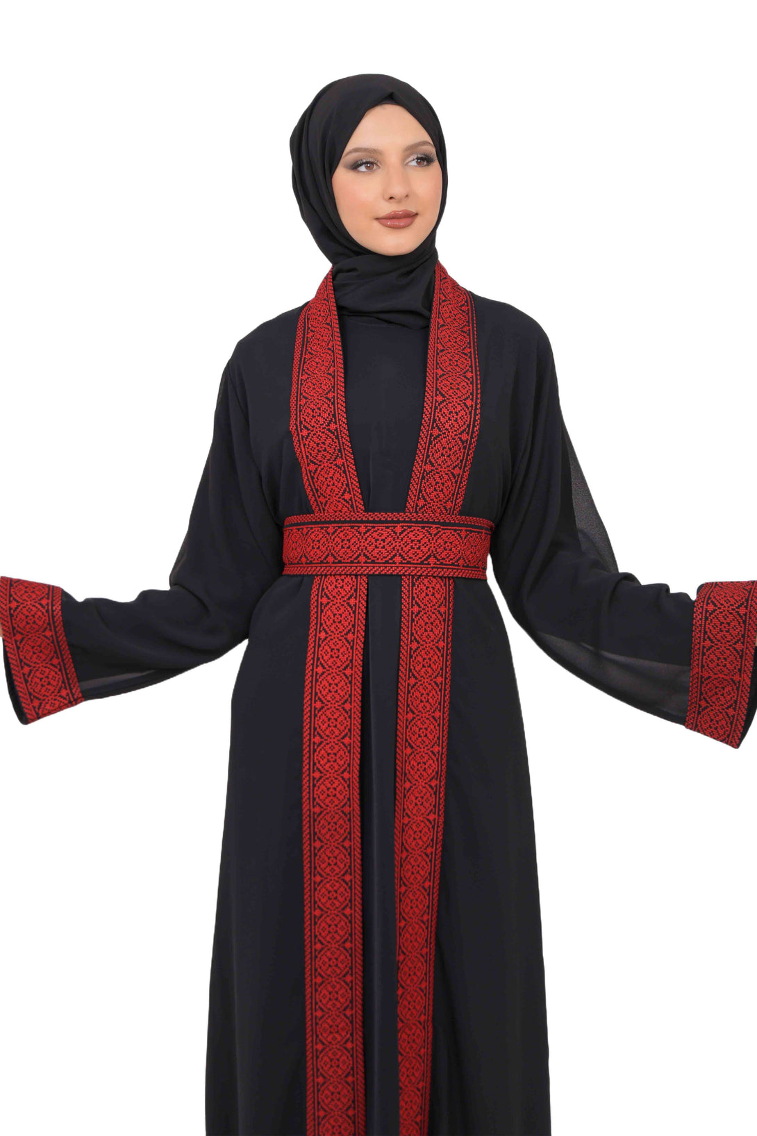 Zaytoon Gift Abaya Zaytoon® Palestinian Thobe Tatreez Dress with White and Red Embroidery