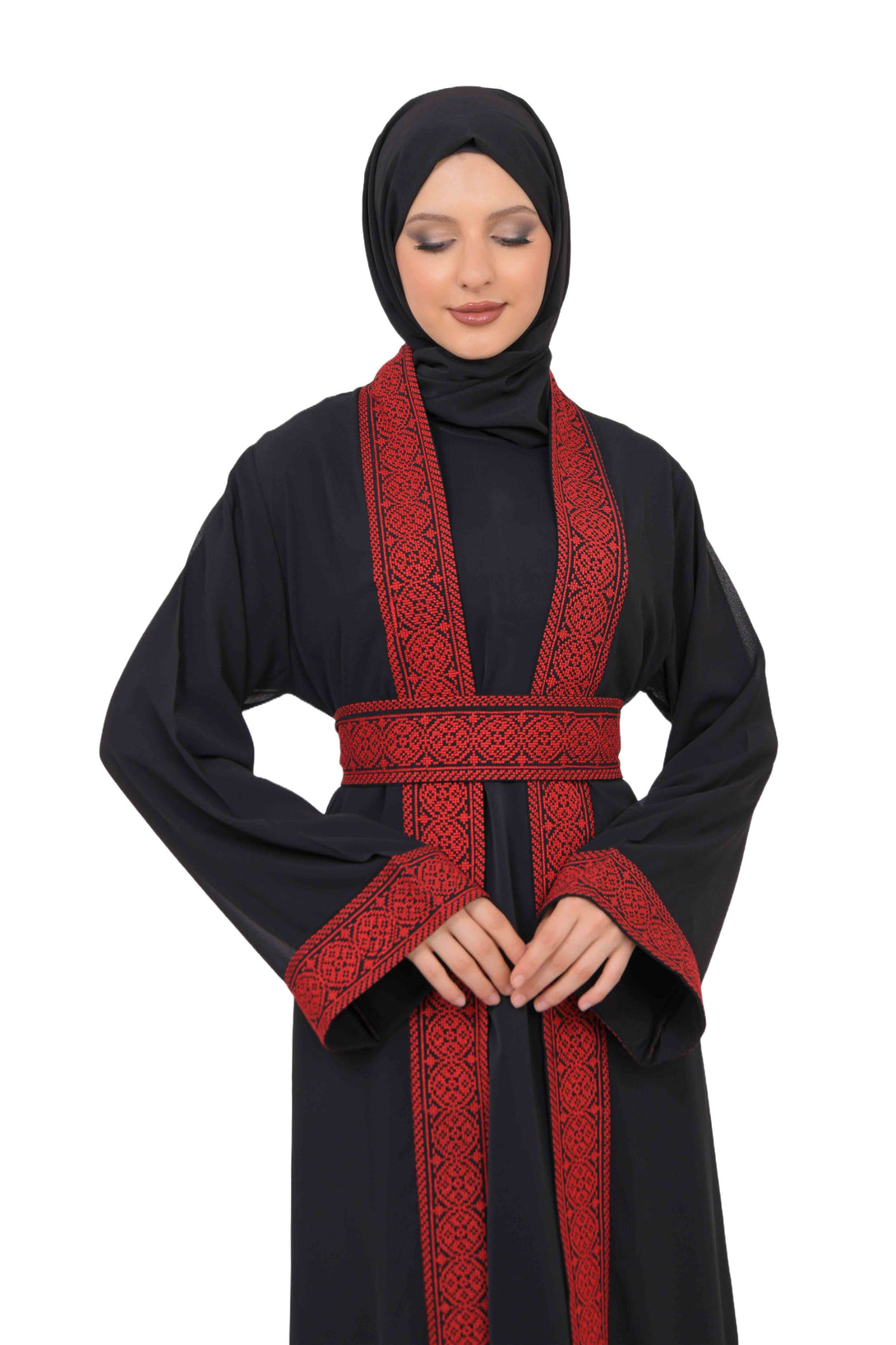 Zaytoon Gift Abaya Zaytoon® Palestinian Thobe Tatreez Dress with White and Red Embroidery