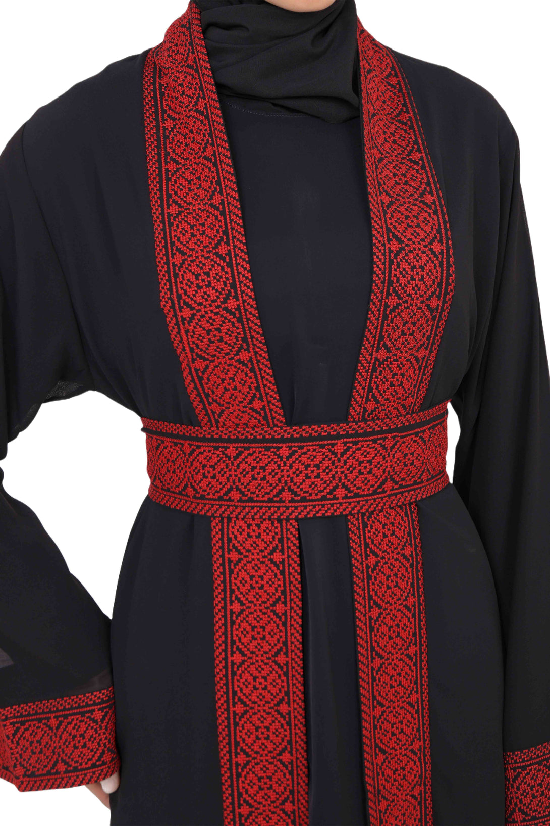 Zaytoon Gift Abaya Zaytoon® Palestinian Thobe Tatreez Dress with White and Red Embroidery