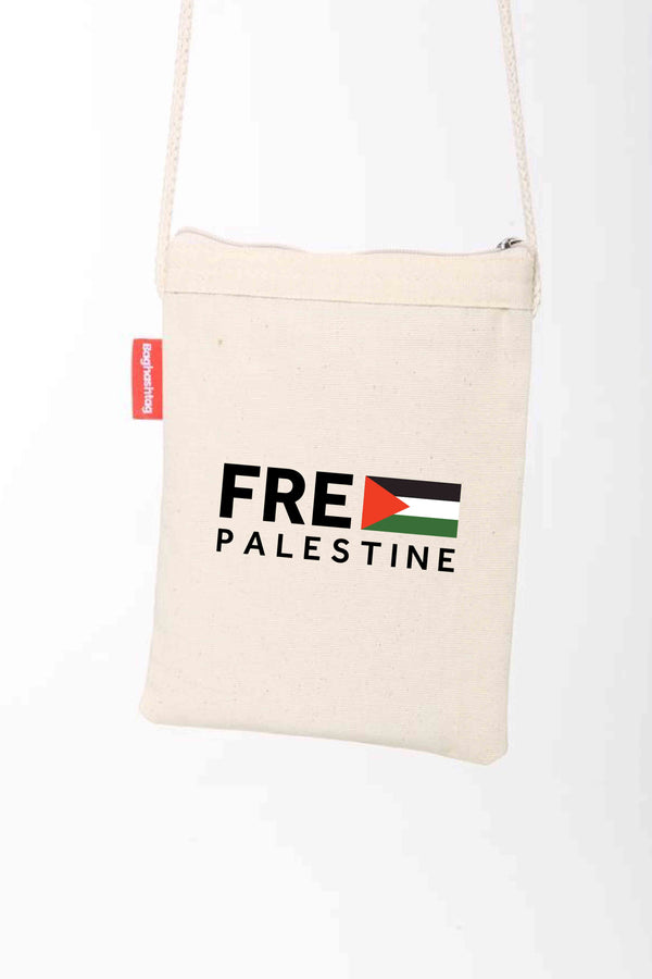 Zaytoon Gift Canvas Bag Traditional Palestinian "Free PALESTINE" with Flag Digital Printed Fabric Zipper Bag